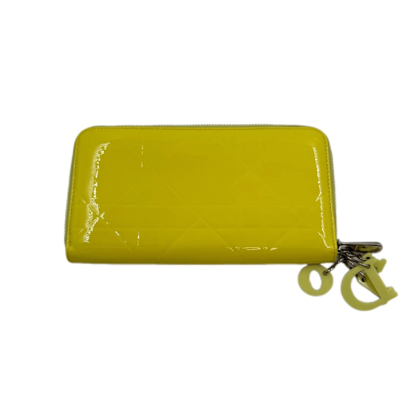 Christian Dior Yellow Patent Leather Lady Dior Zipped Wallet