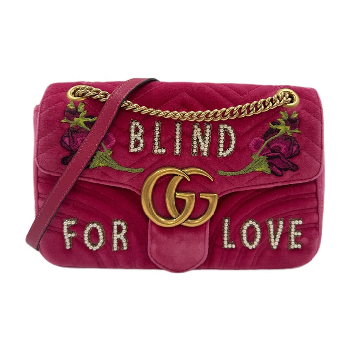 Gucci Pink Quilted Vulvet Embroidered Blind For Love Shoulder bag