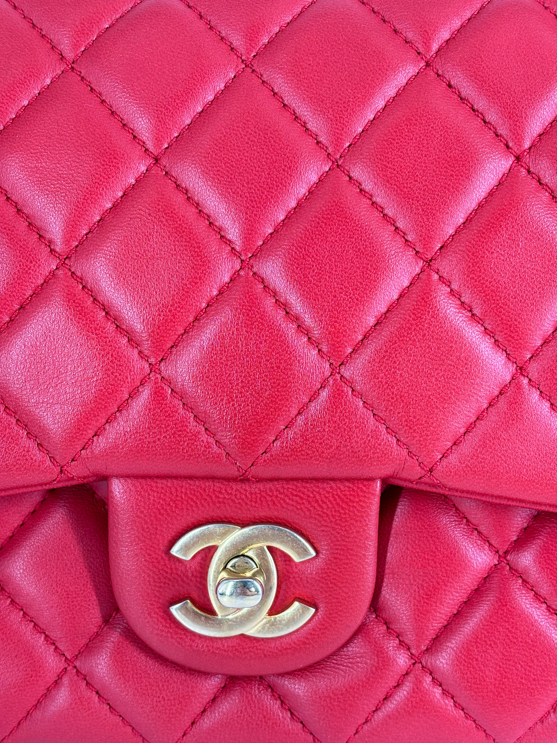 Chanel Lambskin Quilted Single Flap with Double Pocket Red