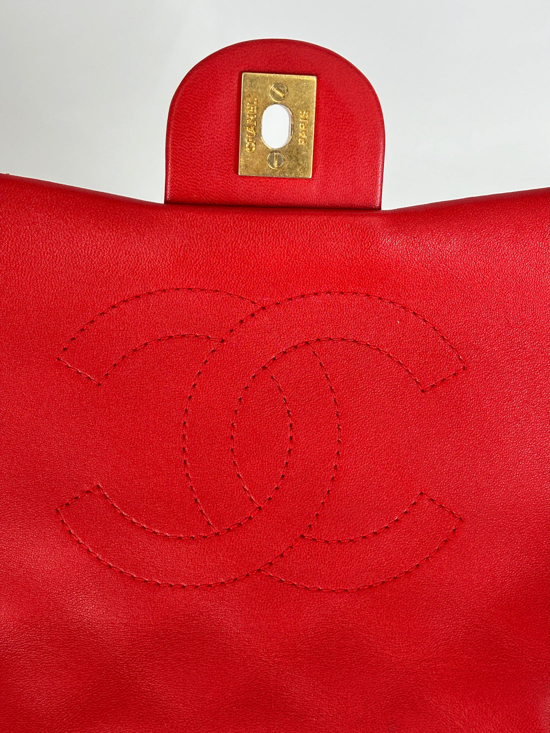 Chanel Lambskin Quilted Single Flap with Double Pocket Red