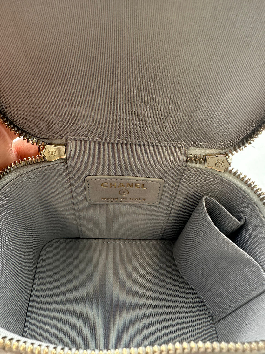 Chanel Lambskin Quilted Mini Vanity With Pearl Grey CC461