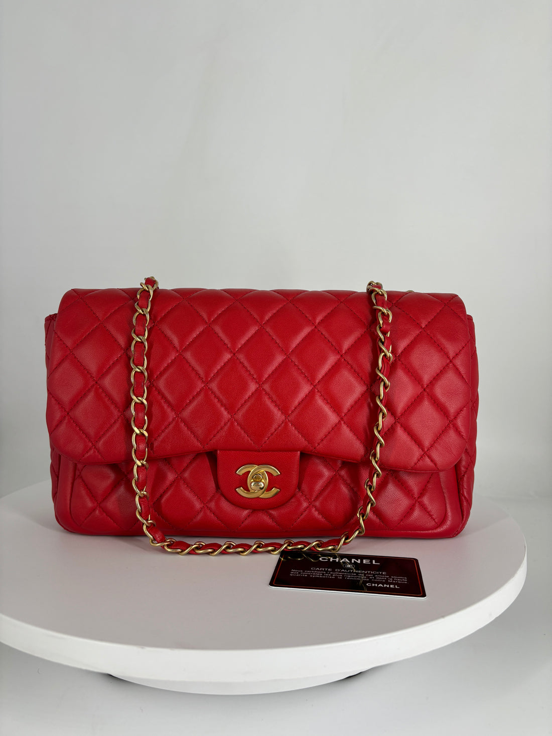Chanel Lambskin Quilted Single Flap with Double Pocket Red