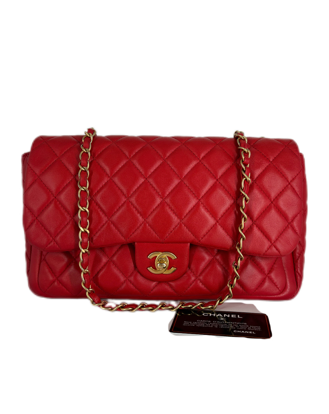 Chanel Lambskin Quilted Single Flap with Double Pocket Red
