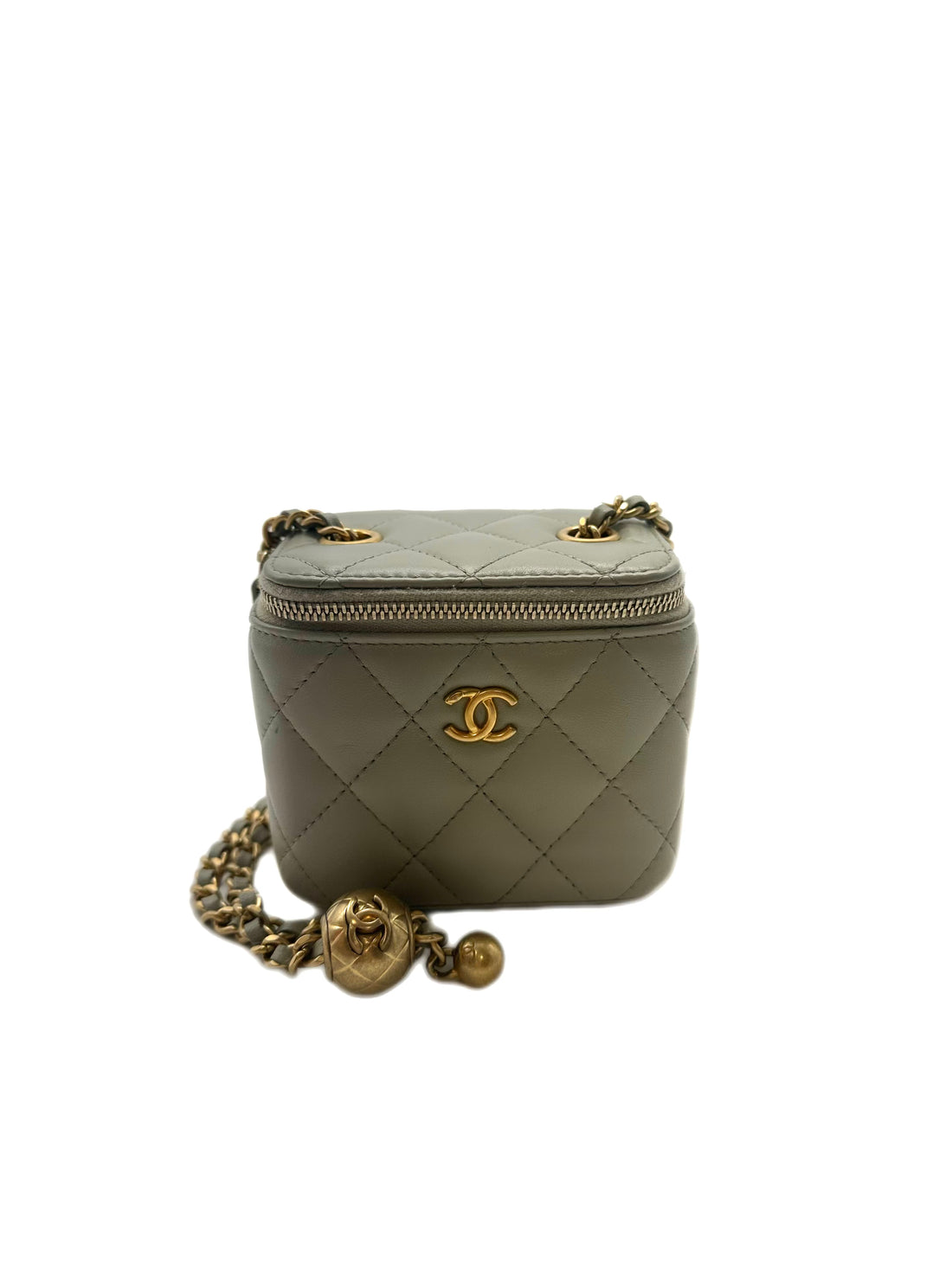 Chanel Lambskin Quilted Mini Vanity With Pearl Grey CC461