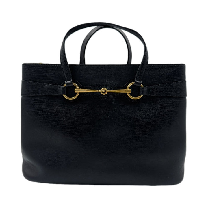 Gucci Black Leather Horsebite Tote GG155