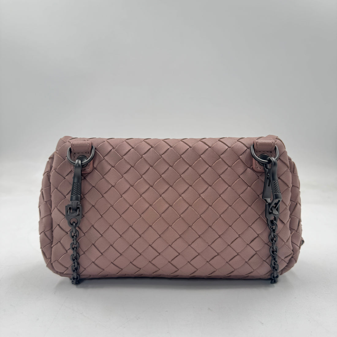 Bottega Veneta Nappa Intrescciato Small Chain Crossbody Dusty Rose