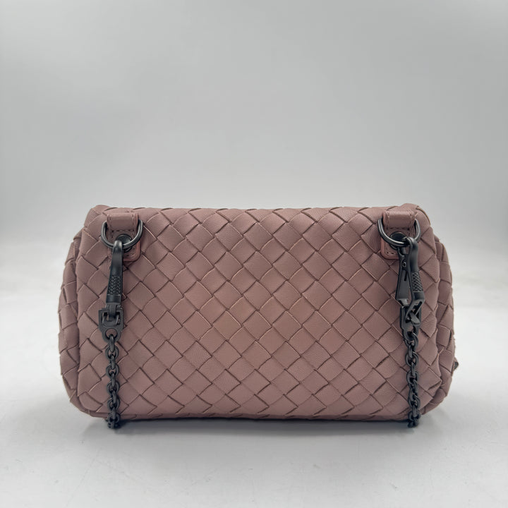 Bottega Veneta Nappa Intrescciato Small Chain Crossbody Dusty Rose