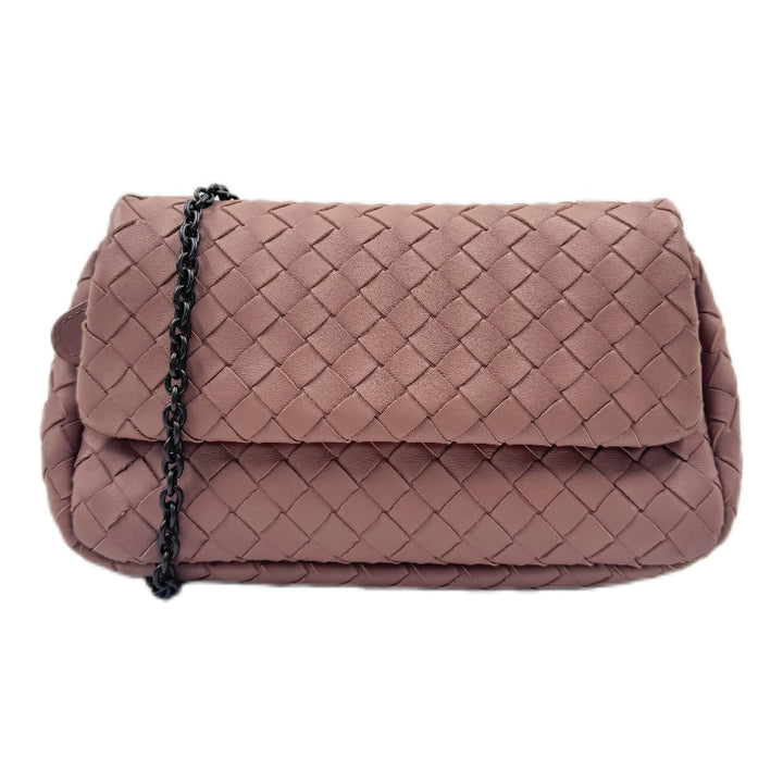 Bottega Veneta Nappa Intrescciato Small Chain Crossbody Dusty Rose