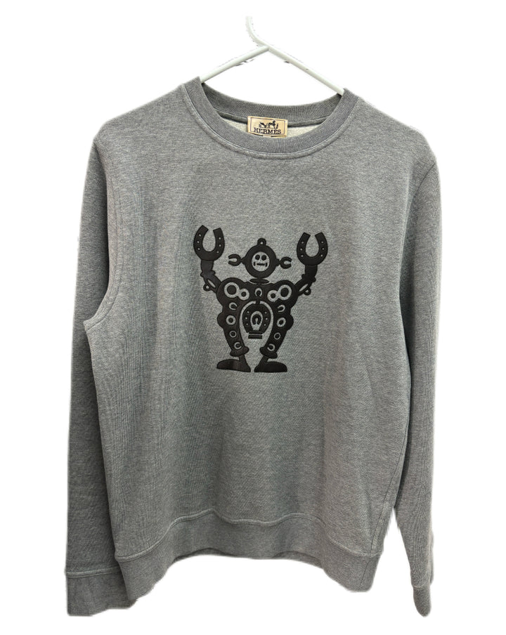 Crewneck Grey Sweatshirt with Black Print