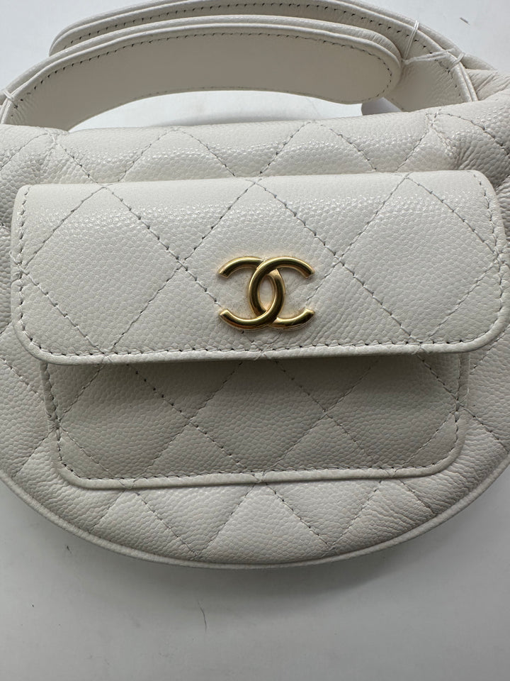 Chanel Caviar Quilted Polly Pocket Pouch Hoop White (L9***HA) CC438NA