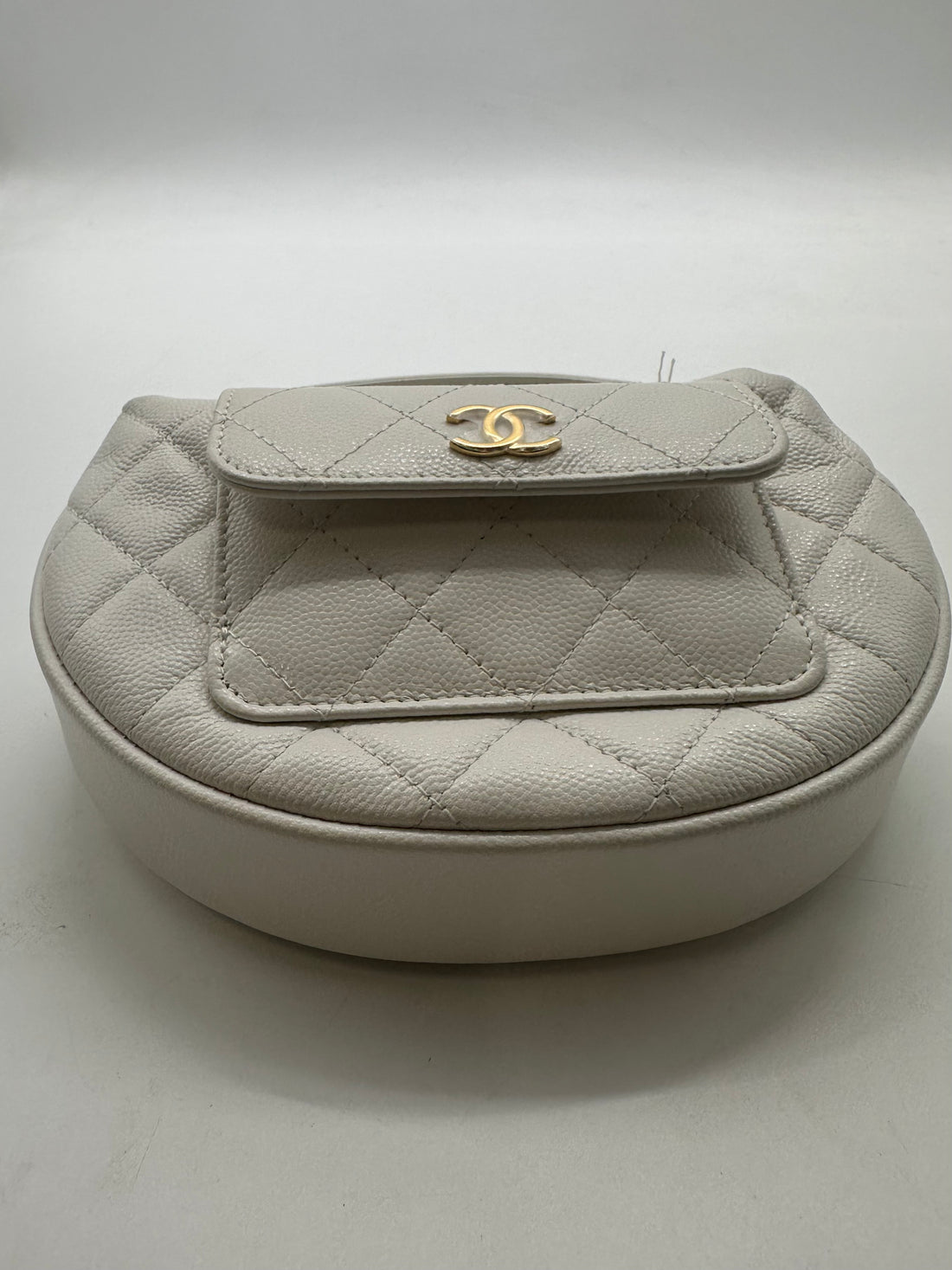 Chanel Caviar Quilted Polly Pocket Pouch Hoop White (L9***HA) CC438NA