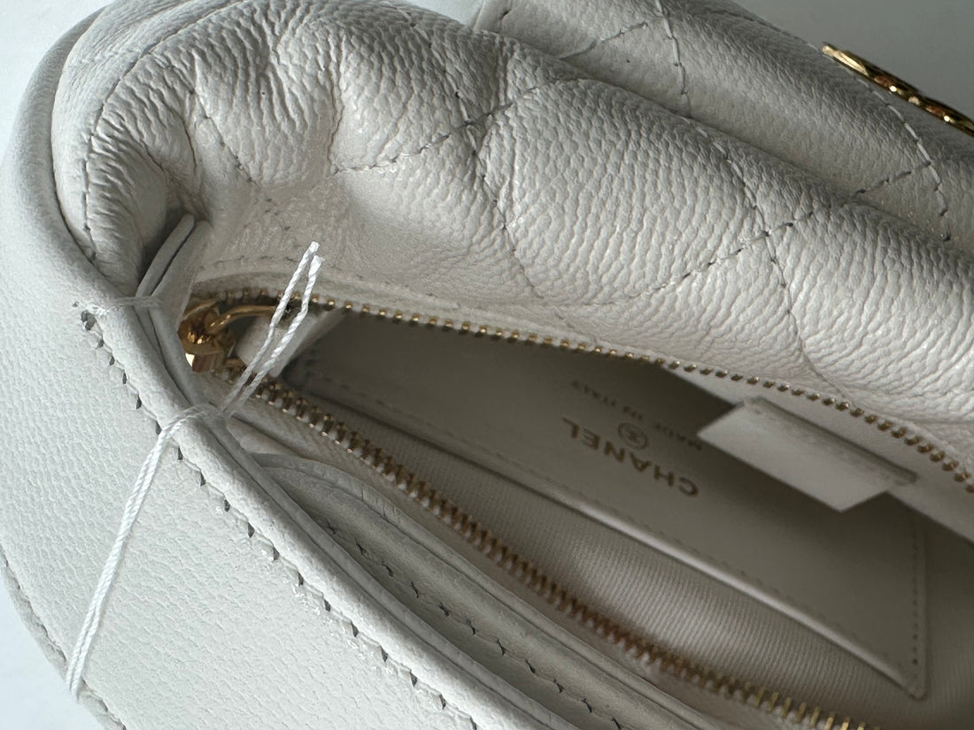 Chanel Caviar Quilted Polly Pocket Pouch Hoop White (L9***HA) CC438NA