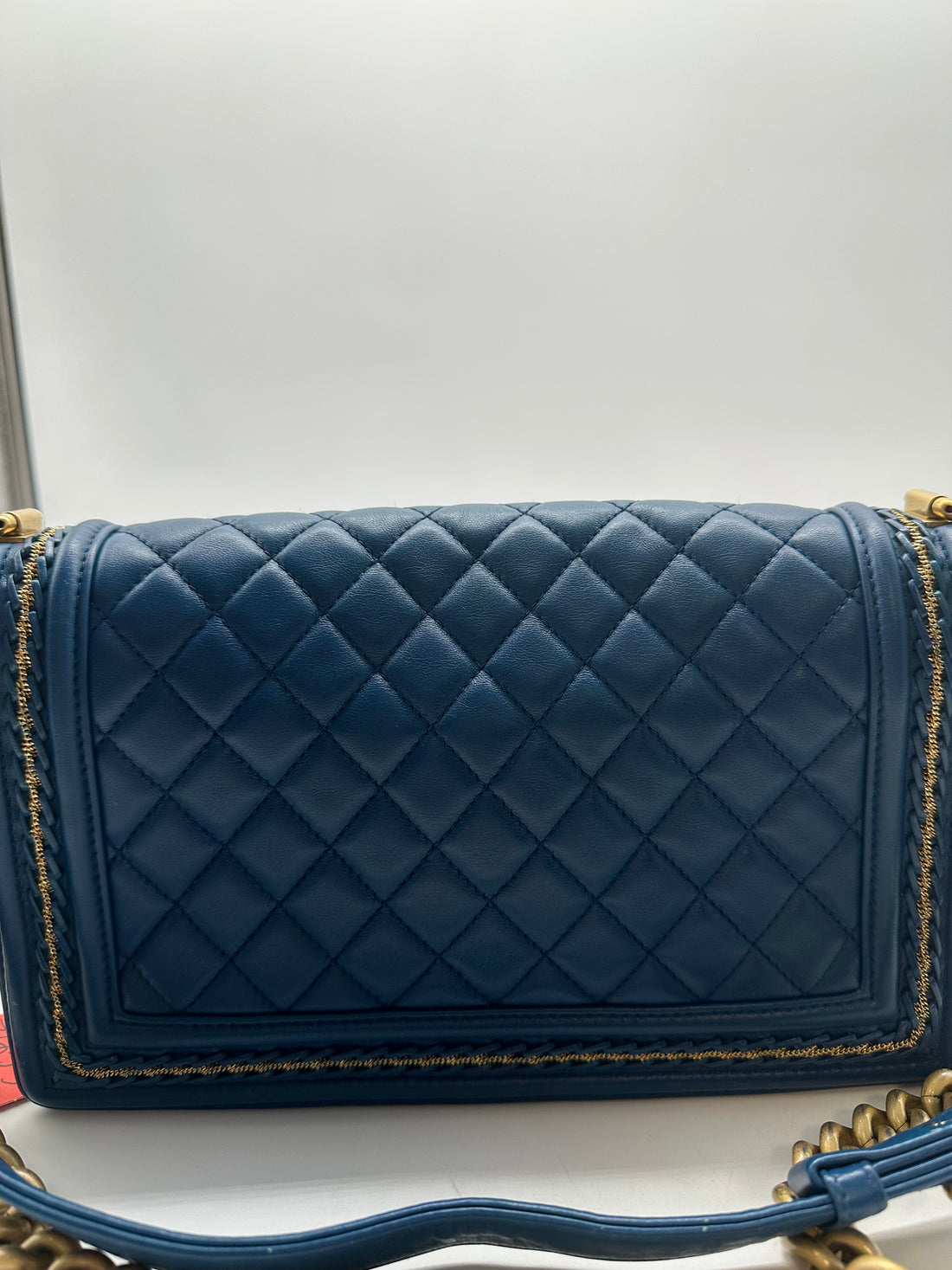 Chanel Quilted Lambskin Medium Boy 28 Matelesse Blue Gold (23***83) CC412