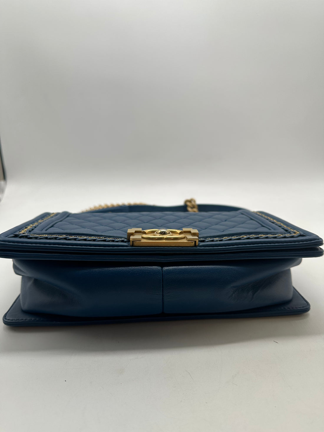 Chanel Quilted Lambskin Medium Boy 28 Matelesse Blue Gold (23***83) CC412