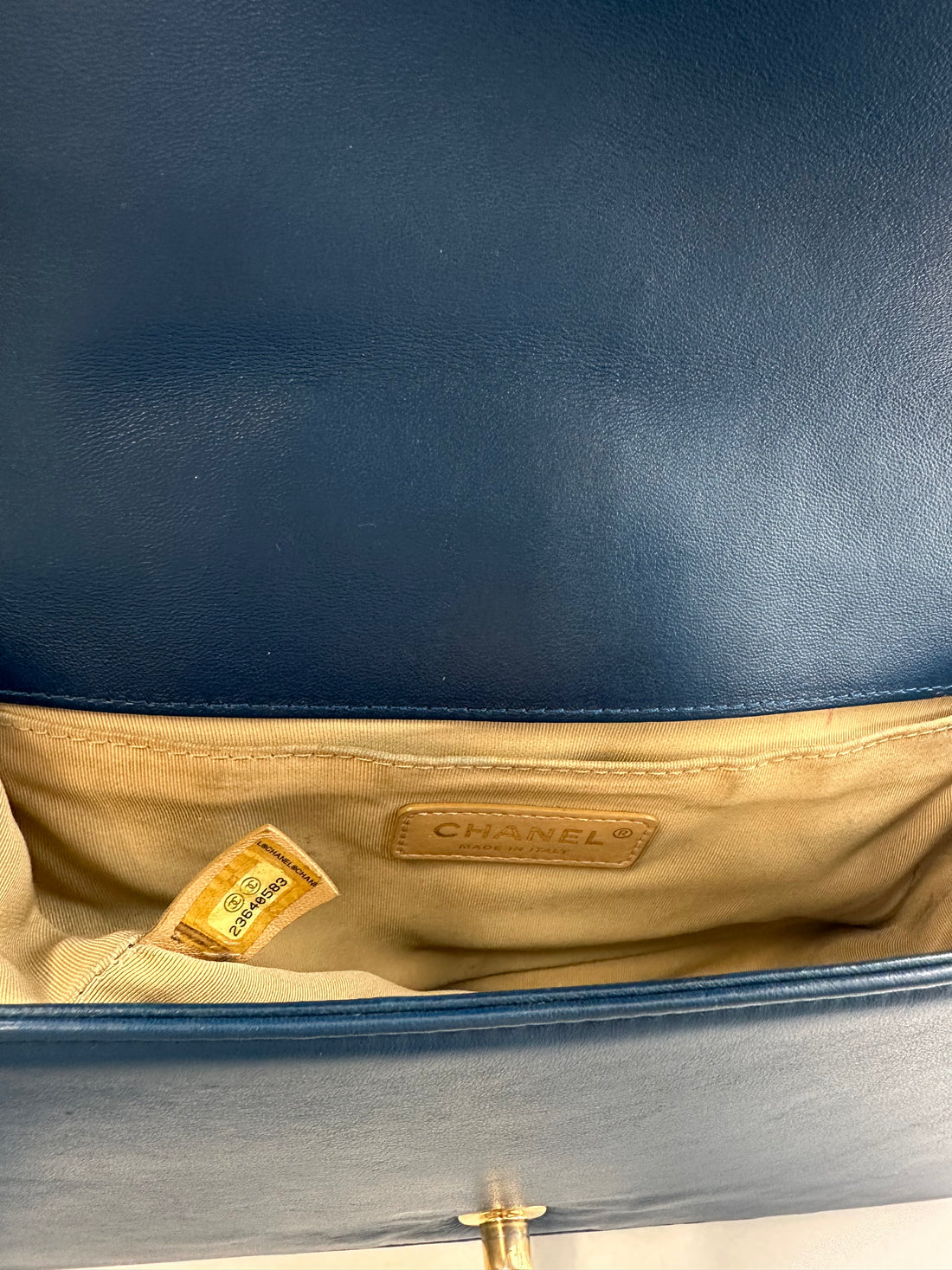 Chanel Quilted Lambskin Medium Boy 28 Matelesse Blue Gold (23***83) CC412