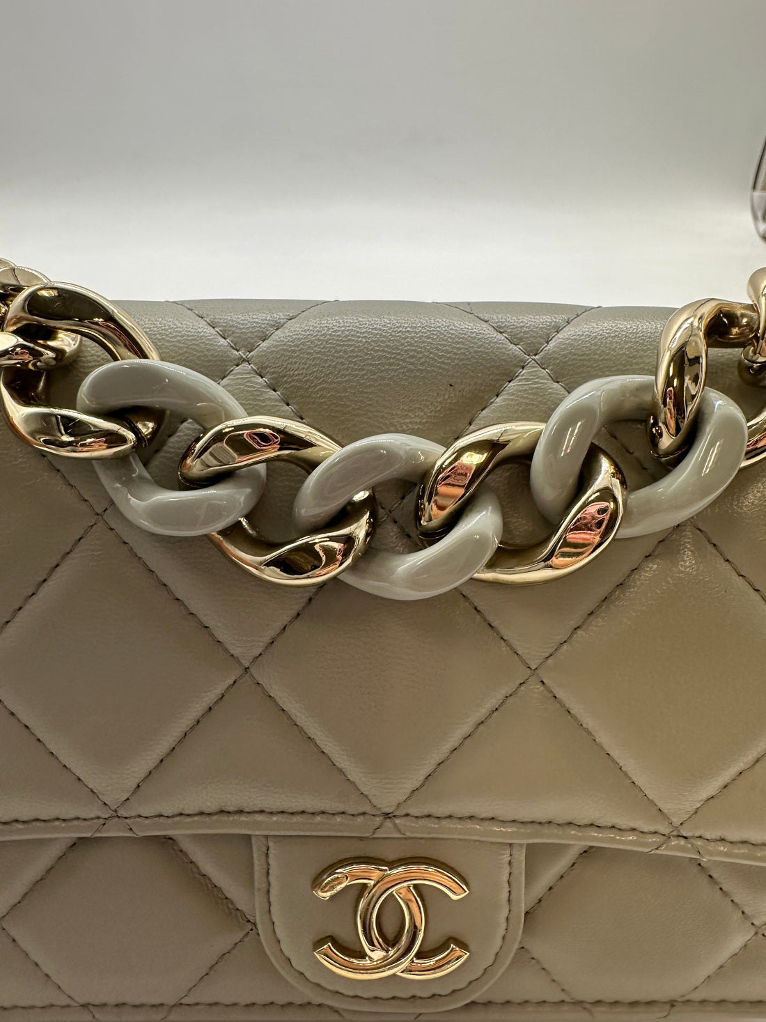 Chanel Lambskin Quilted Resin Flap Bag Grey Microchip CC462AD