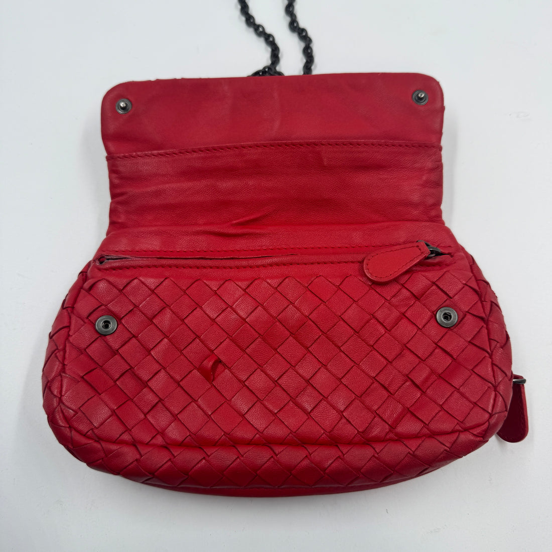 Bottega Veneta Nappa Intrescciato Small Chain Crossbody Red