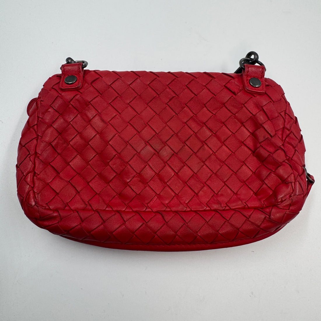 Bottega Veneta Nappa Intrescciato Small Chain Crossbody Red