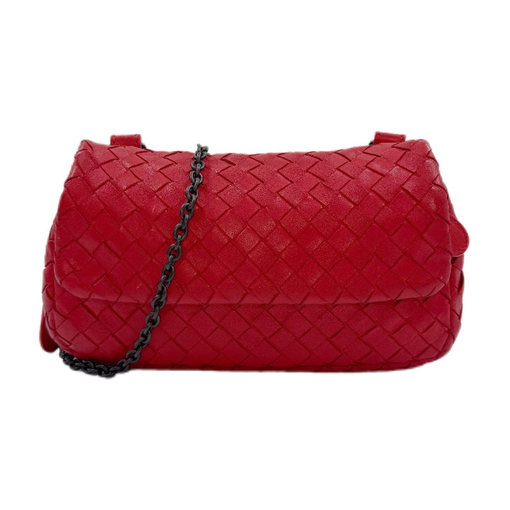 Bottega Veneta Nappa Intrescciato Small Chain Crossbody Red