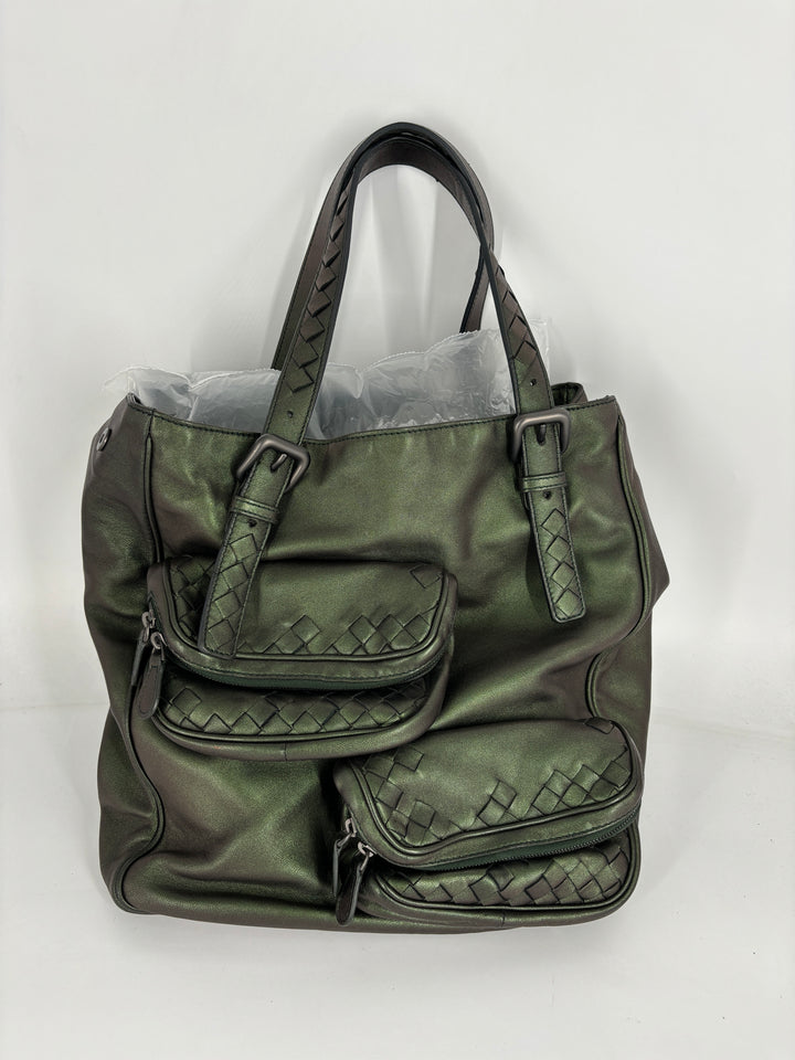 BV Iridescent Scarabee Multi Pocket Tote green