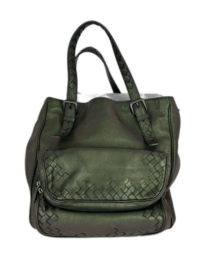 BV Iridescent Scarabee Multi Pocket Tote green