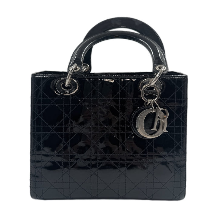 Christian Dior Patent Cannage Medium Lady Dior BLACK