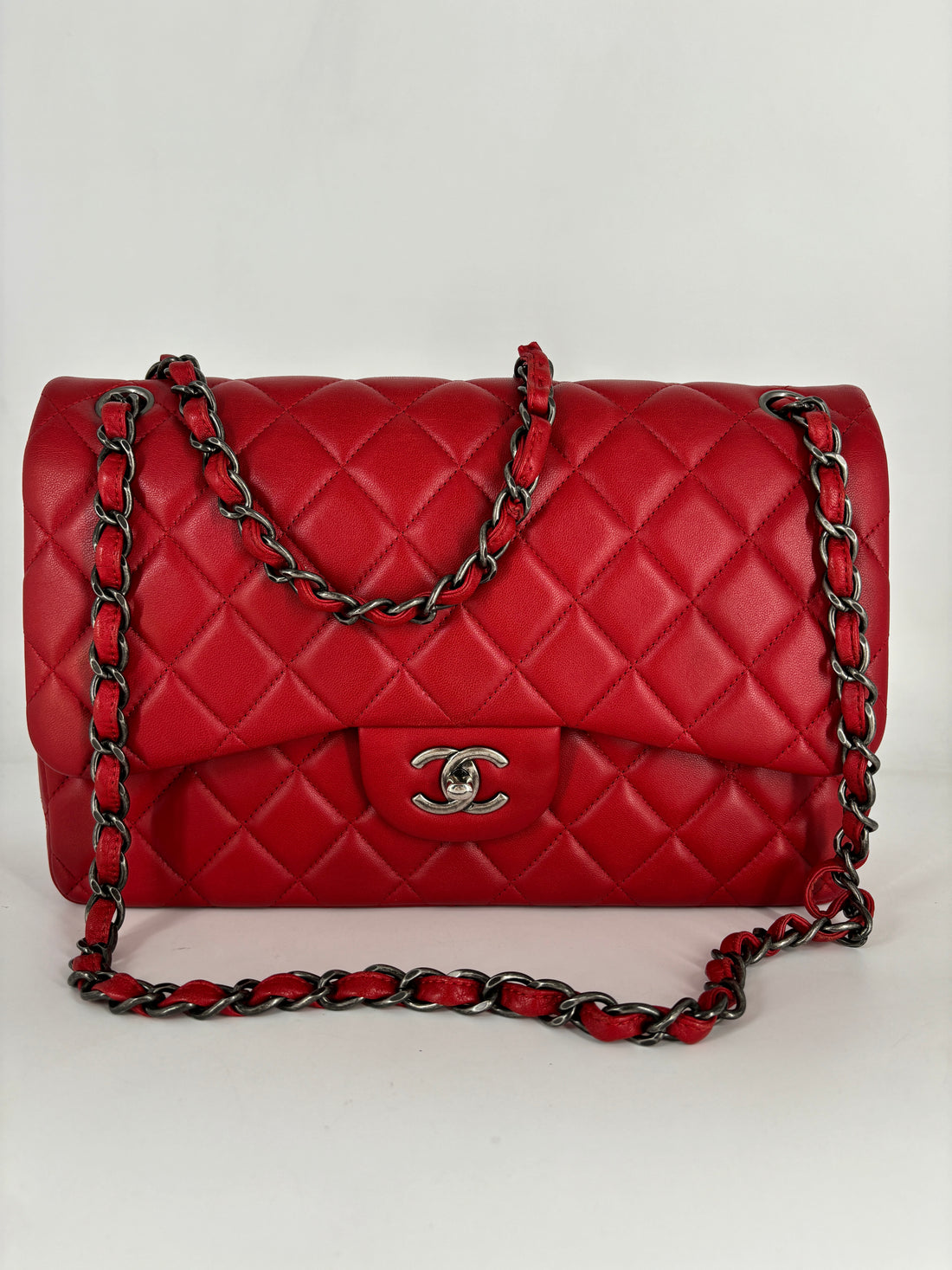 Chanel Lambskin Quilted Jumbo Double Flap Red