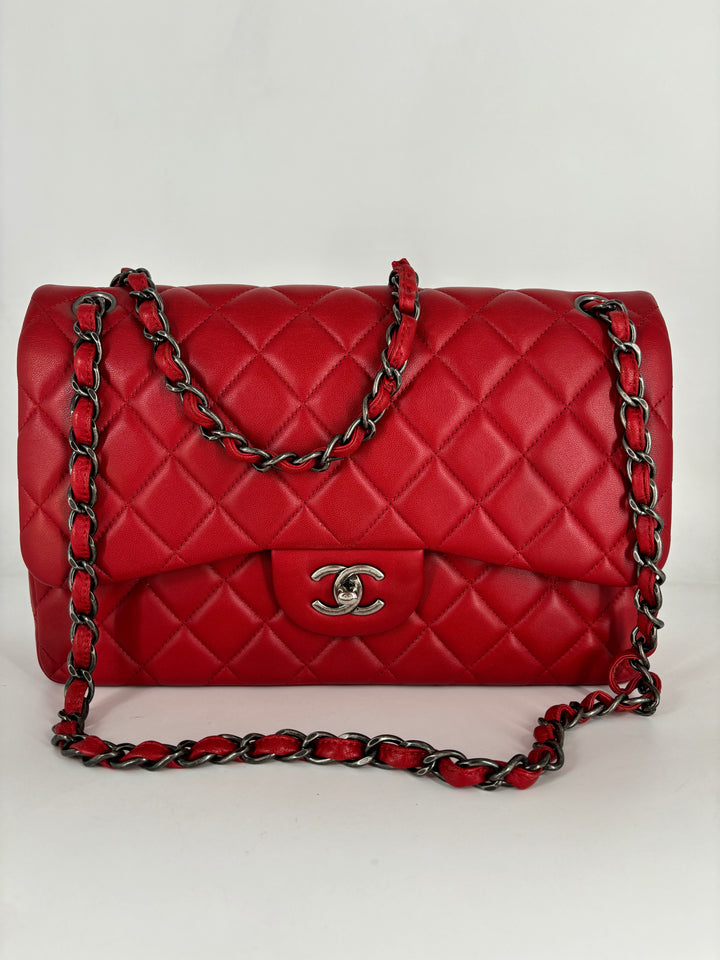 Chanel Lambskin Quilted Jumbo Double Flap Red