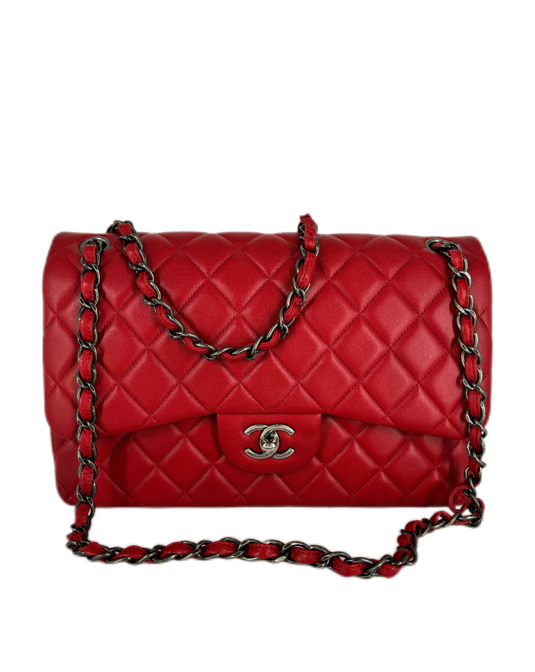 Chanel Lambskin Quilted Jumbo Double Flap Red
