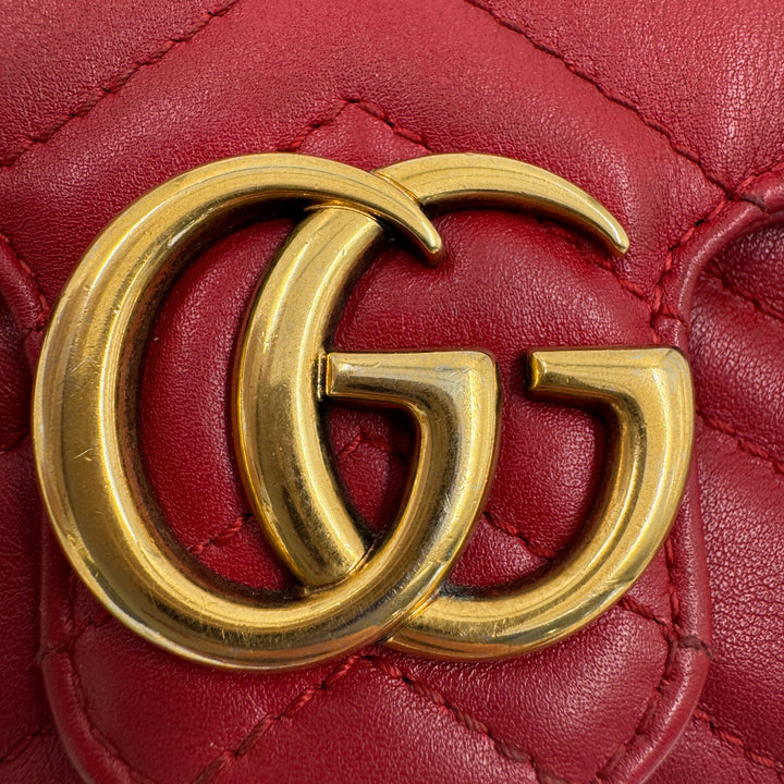 GUCCI  Calfskin Matelasse Super Mini GG Marmont Shoulder Bag Hibiscus Red full set