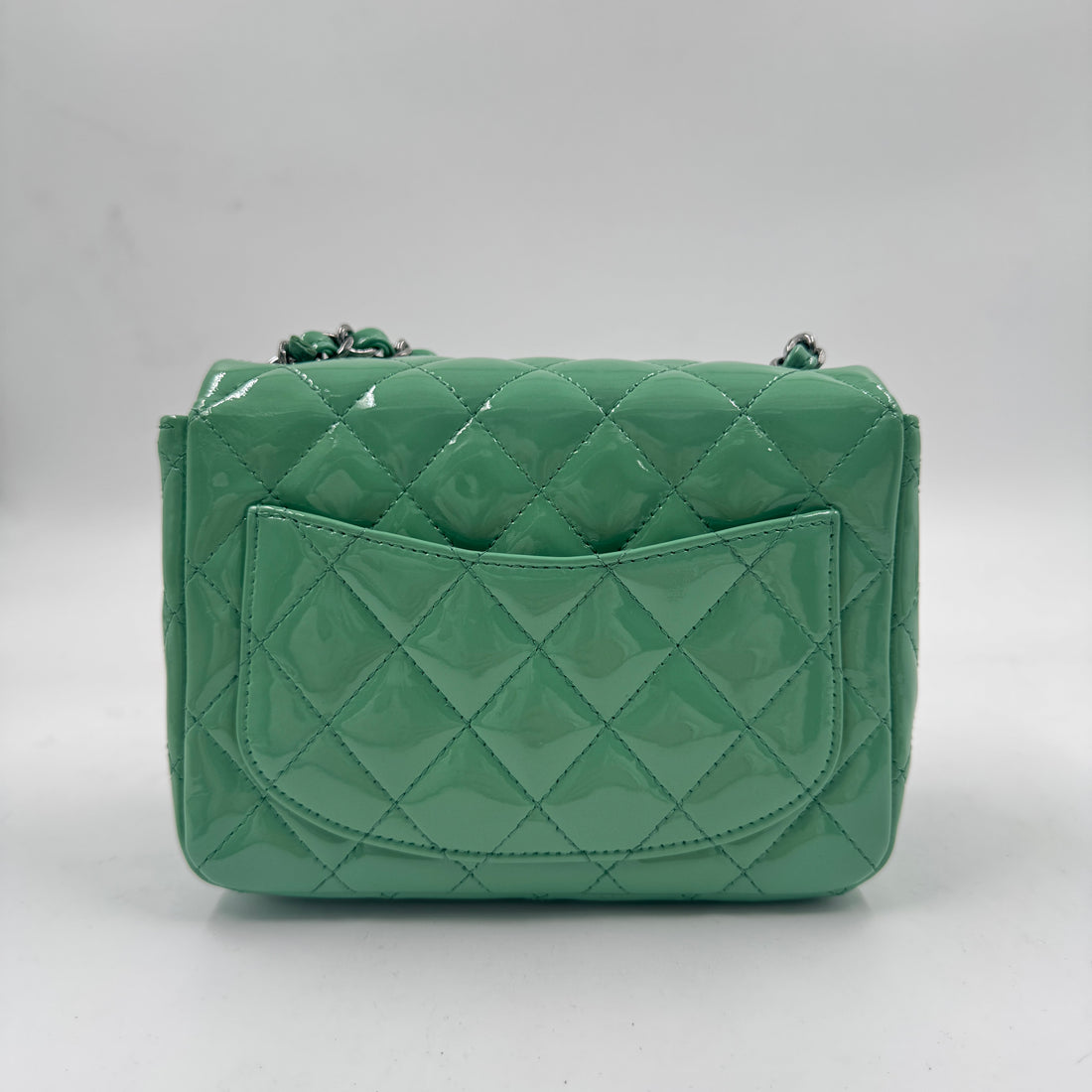 CHANEL  Patent Quilted Mini Square Flap Green