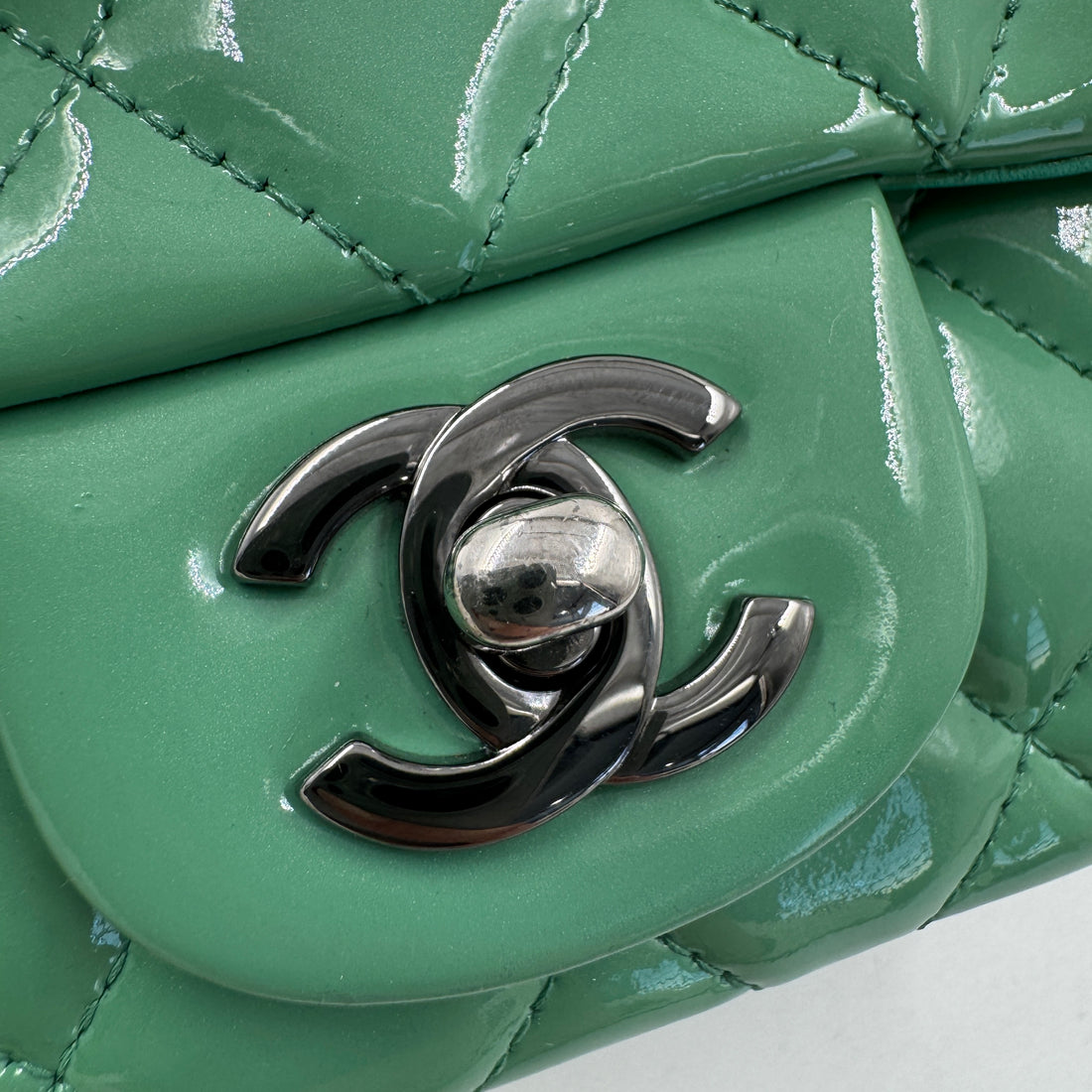 CHANEL  Patent Quilted Mini Square Flap Green