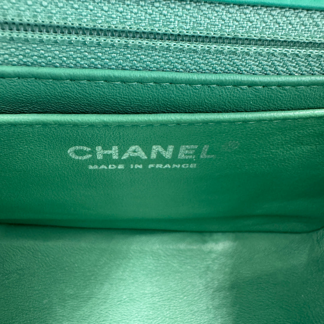 CHANEL  Patent Quilted Mini Square Flap Green