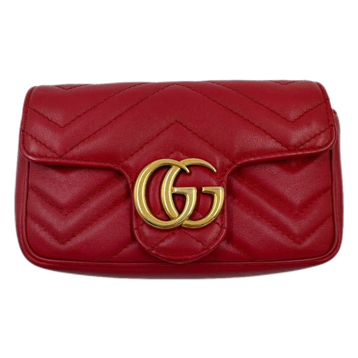 GUCCI  Calfskin Matelasse Super Mini GG Marmont Shoulder Bag Hibiscus Red full set