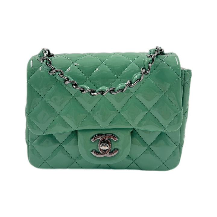 CHANEL  Patent Quilted Mini Square Flap Green