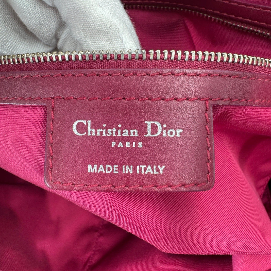 CHRISTIAN DIOR  Coated Canvas Cannage Medium Panarea Tote Raspberry