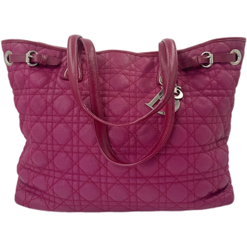 CHRISTIAN DIOR  Coated Canvas Cannage Medium Panarea Tote Raspberry