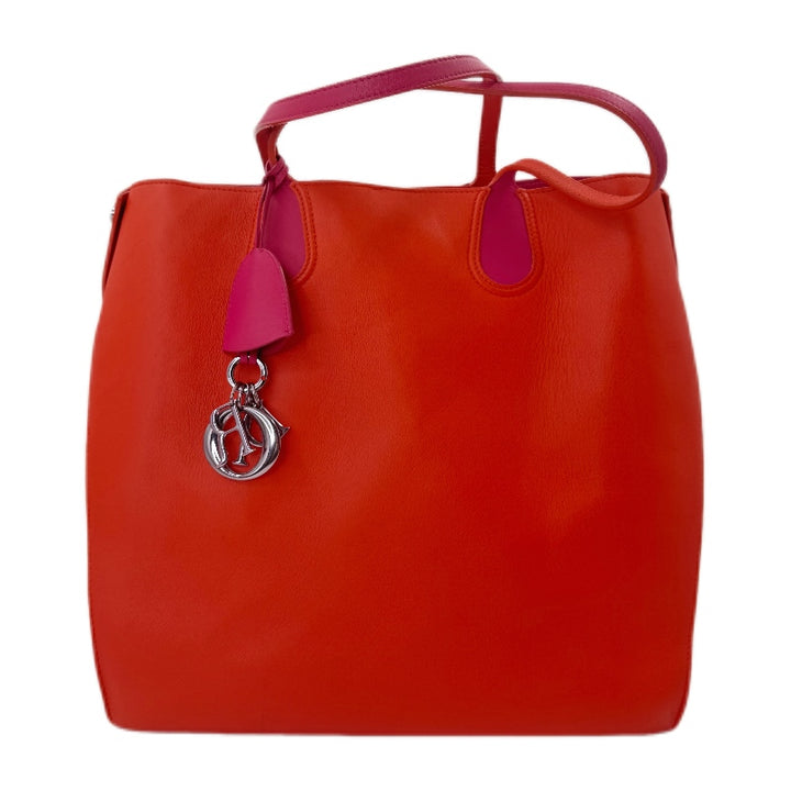 Dior Orange/Pink Leather Large Dioraddict Shopper Tote