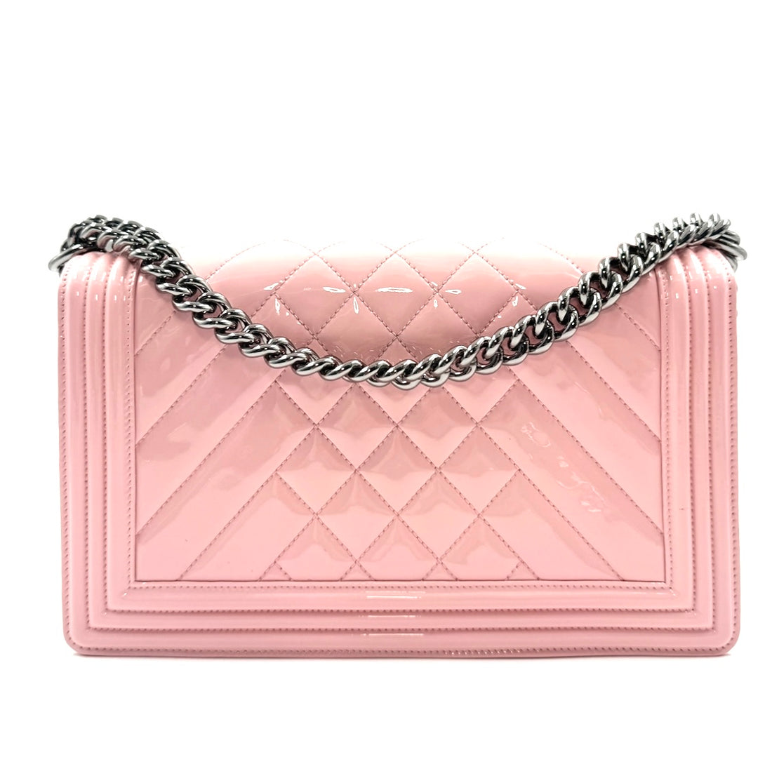 Chanel Patent Chevron New Medium Boy Light Pink