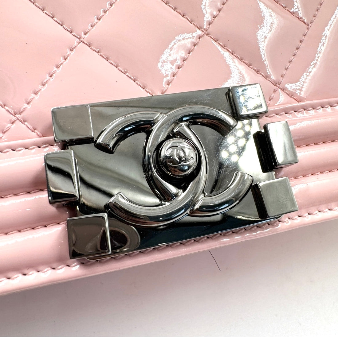 Chanel Patent Chevron New Medium Boy Light Pink