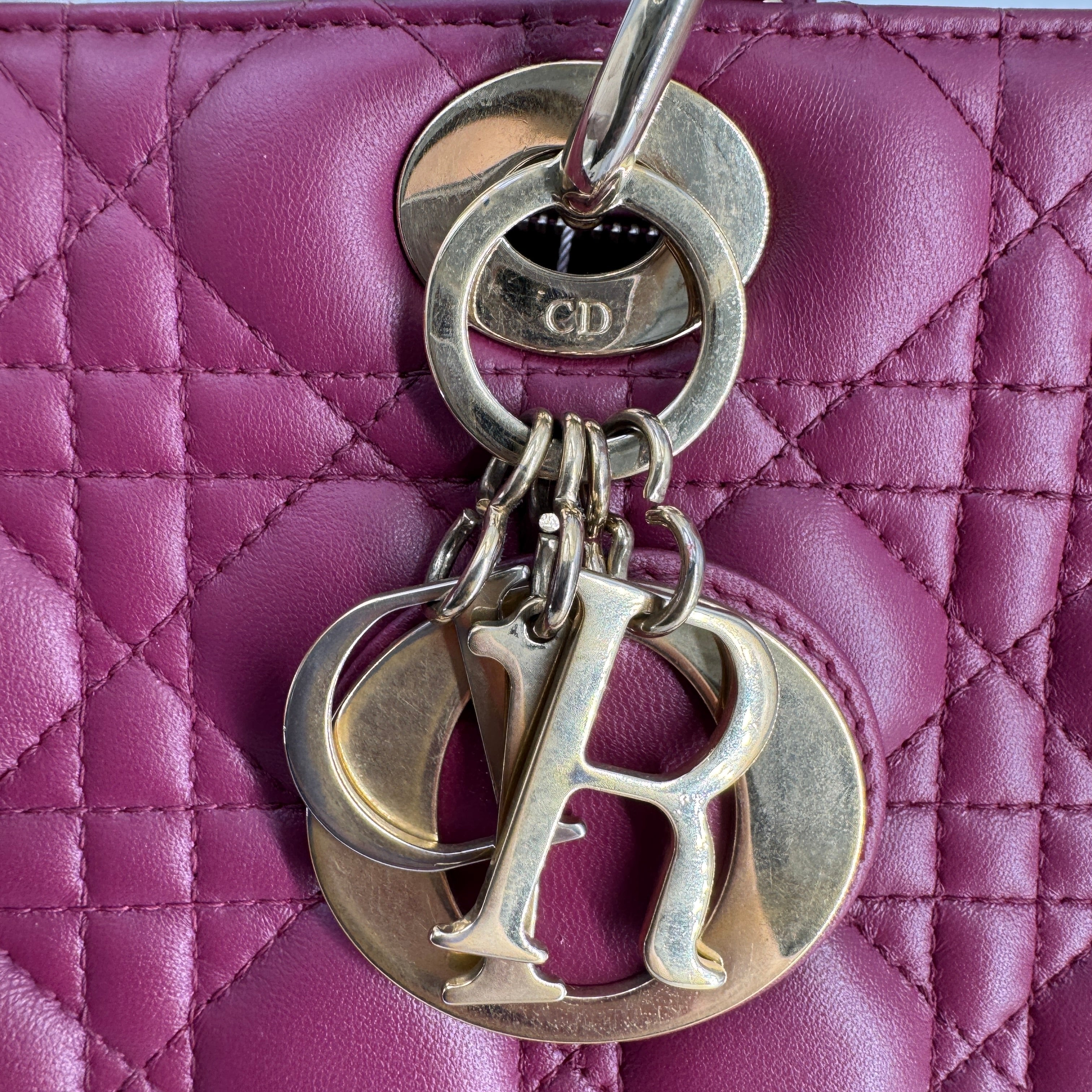 Christian Dior Lambskin Cannage Large Lady Dior Hot Pink Gold DR64