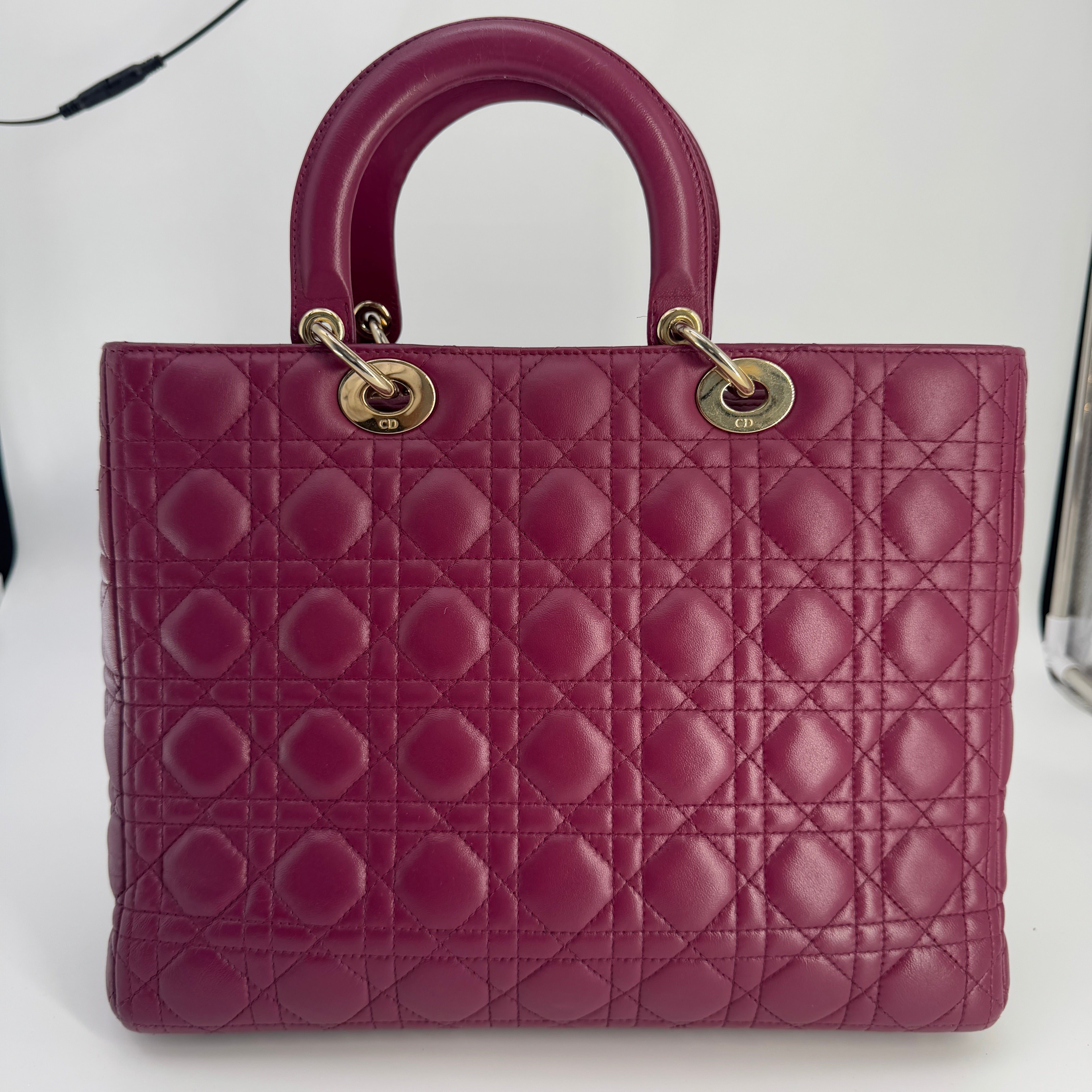 Christian Dior Lambskin Cannage Large Lady Dior Hot Pink Gold DR64