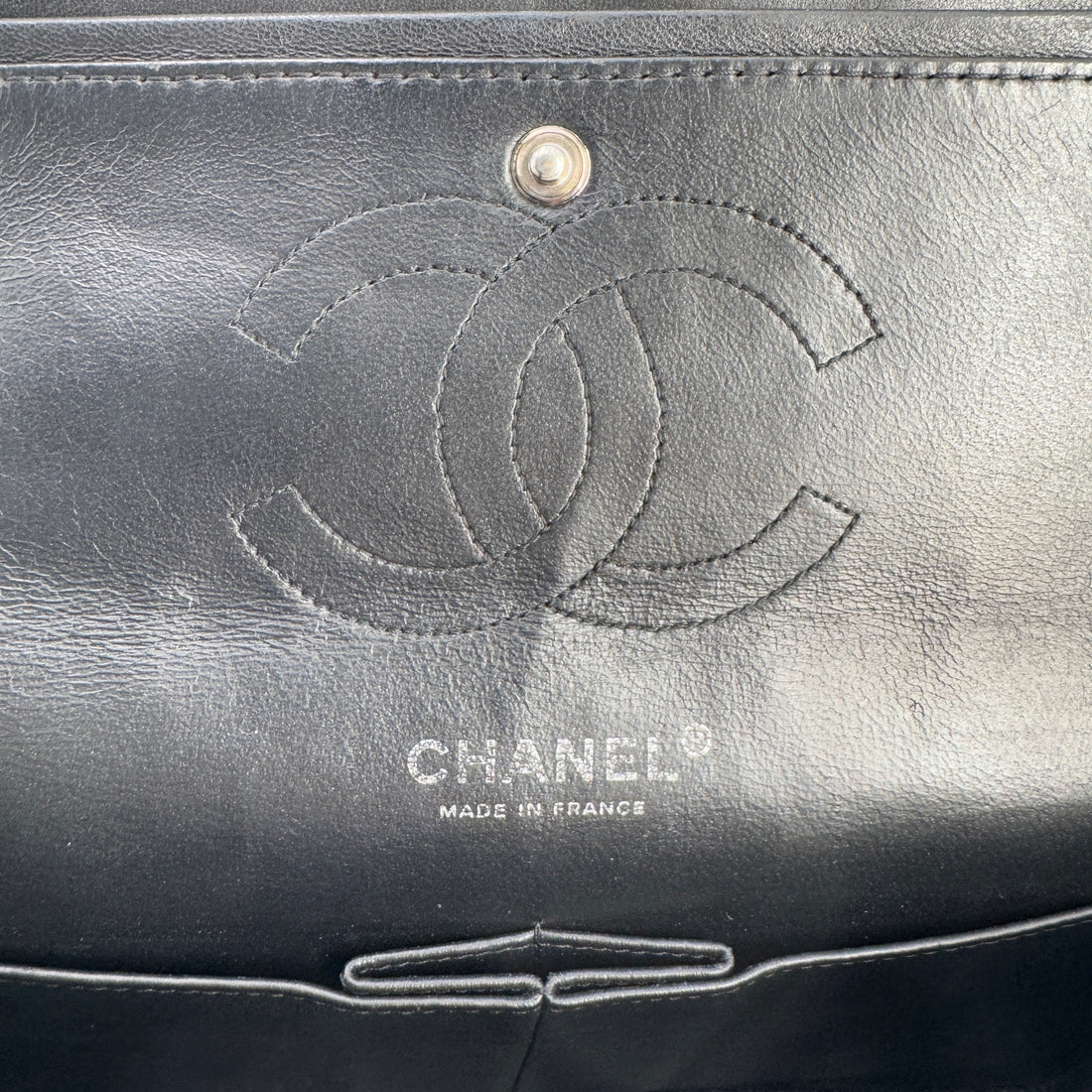 CHANEL  Patent Quilted Medium Double Flap Black