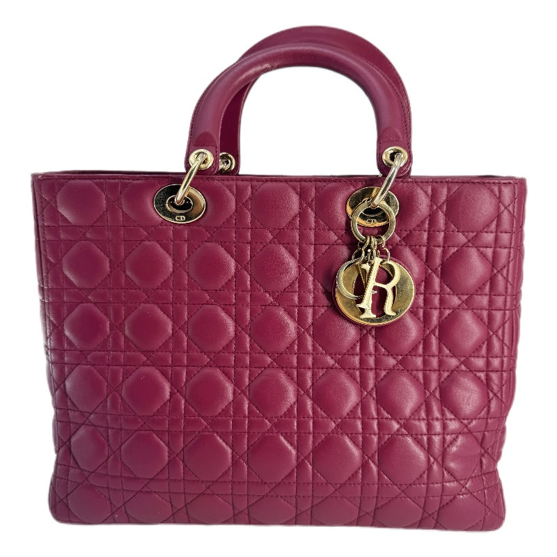 Christian Dior Lambskin Cannage Large Lady Dior Hot Pink Gold DR64