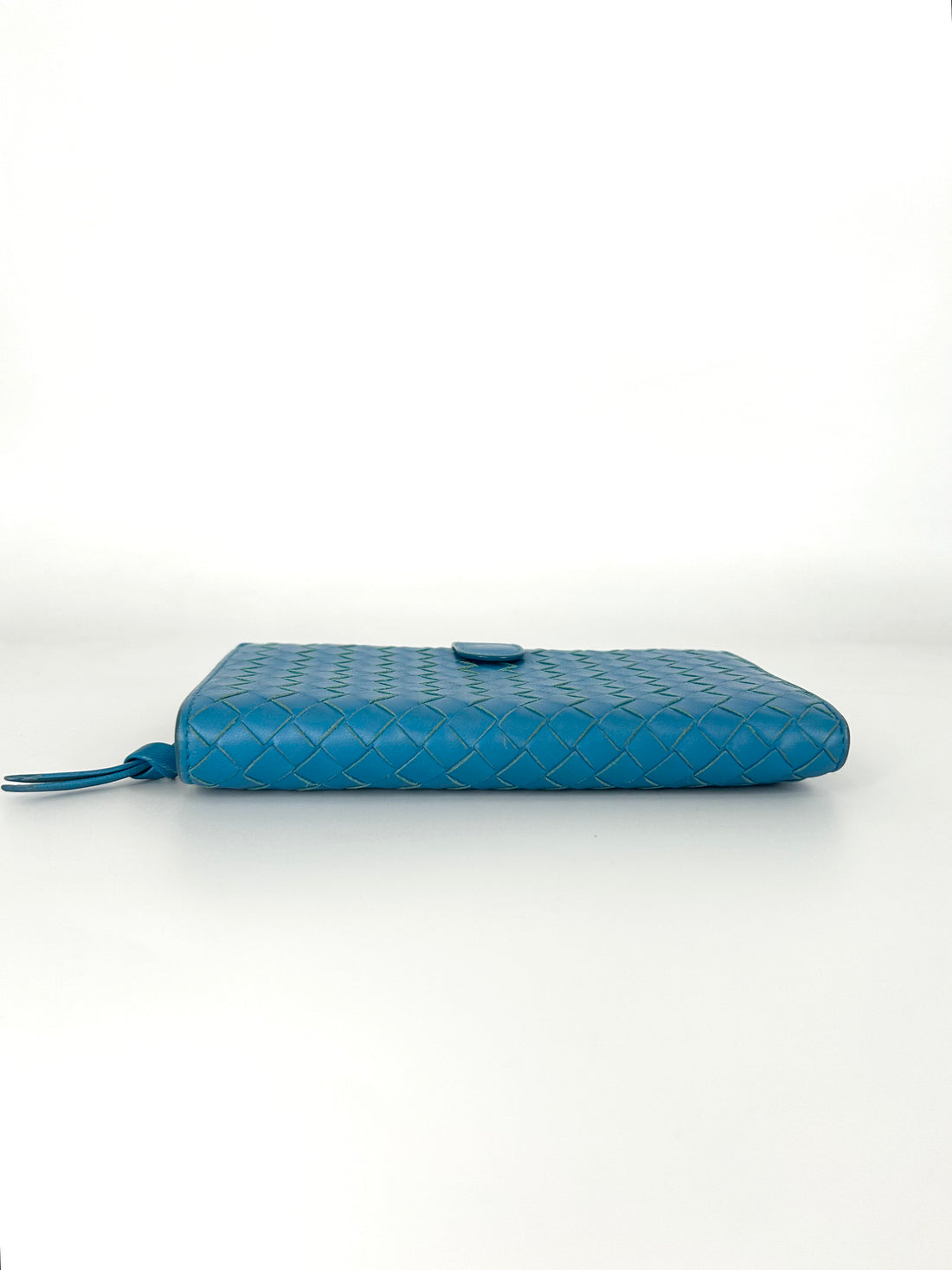 Bottega Vaneta Nappa Intrecciato Wallet Blue