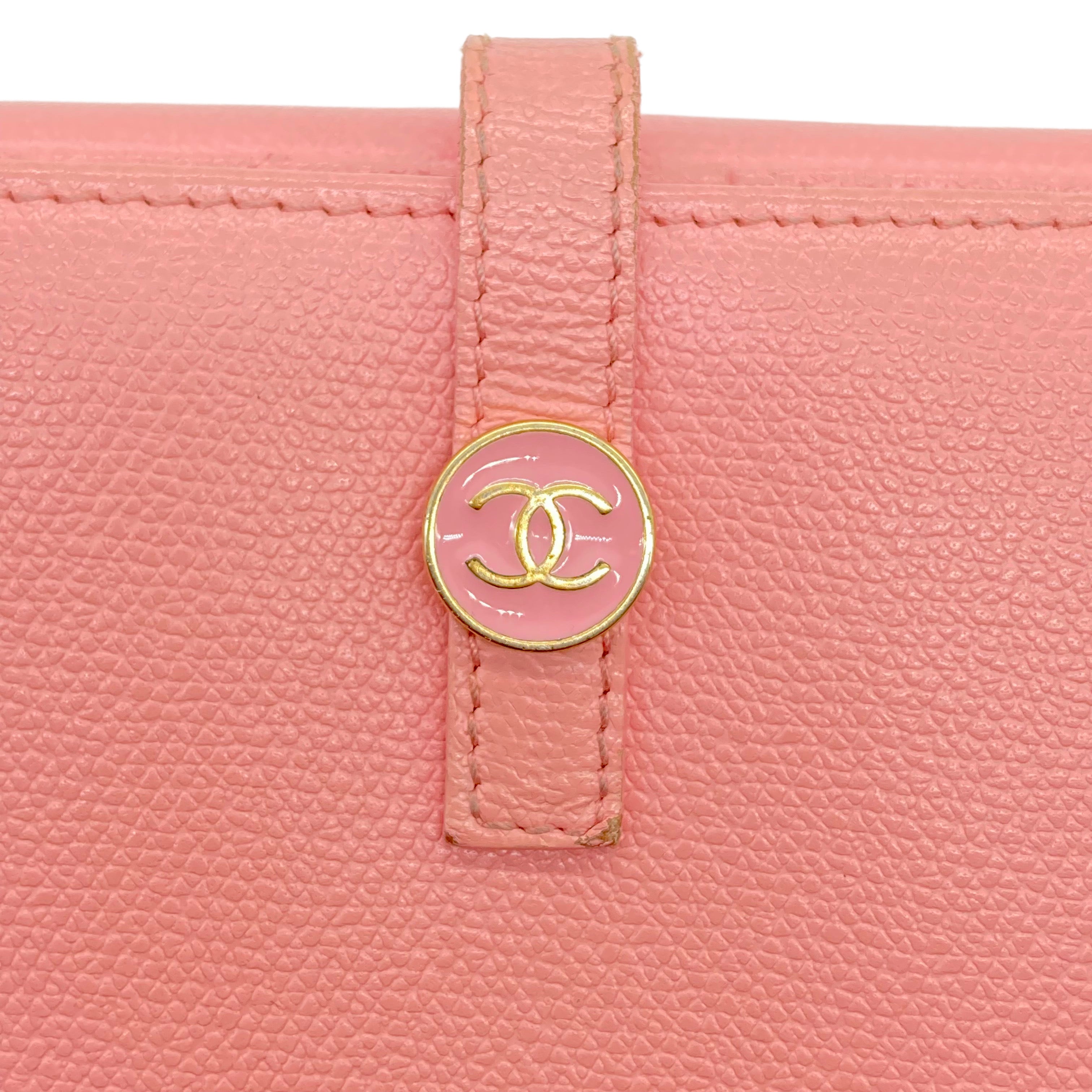 Chanel Coco Button Strap Wallet Bifold Light Pink (98***93) CC379