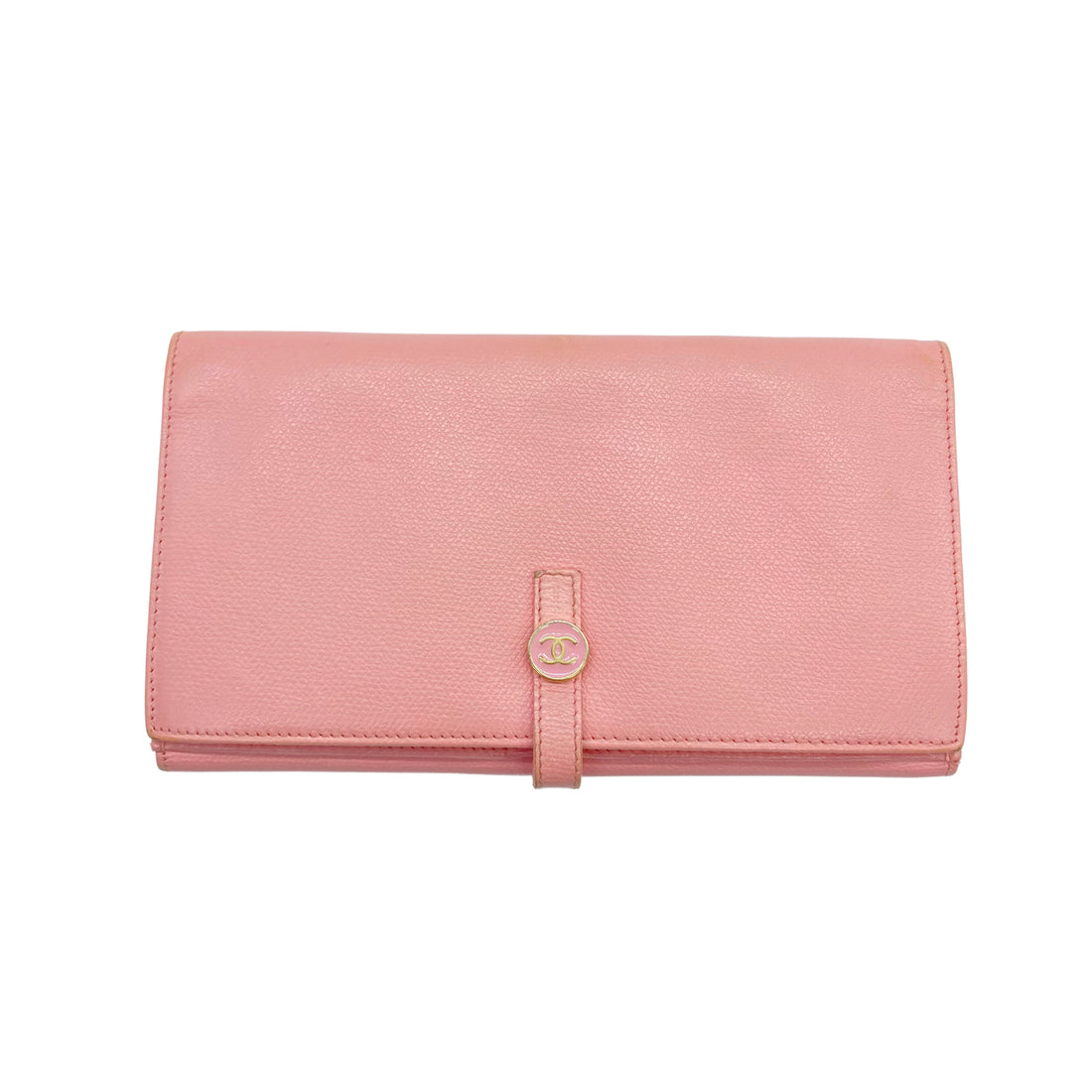 Chanel Coco Button Strap Wallet Bifold Light Pink (98***93) CC379