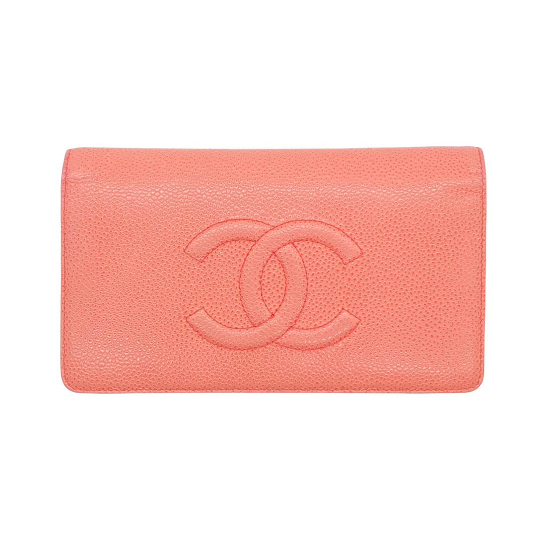 Chanel Caviar Wallet Bifold Pink (17***48) With Black Card CC378