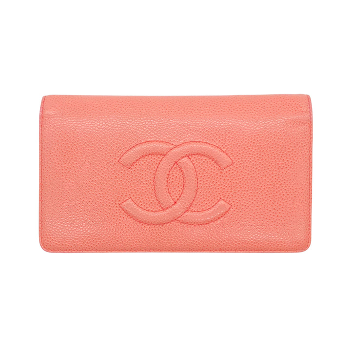 Chanel Caviar Wallet Bifold Pink (17***48) With Black Card CC378