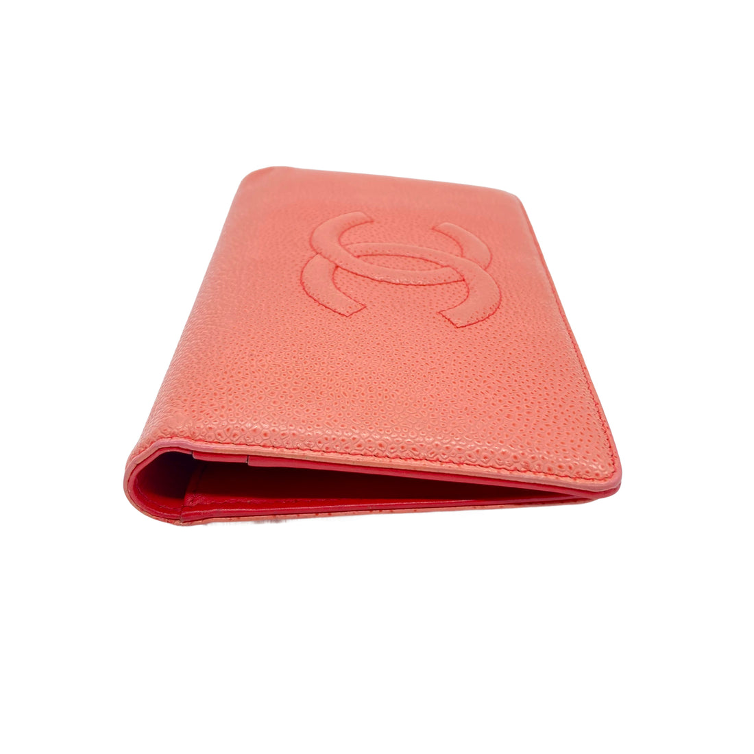 Chanel Caviar Wallet Bifold Pink (17***48) With Black Card CC378